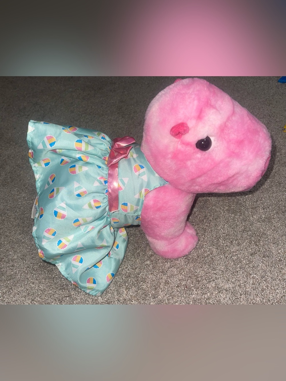 Build A Bear Pink Capybara stuffed animal with ice cream cone dress bow
